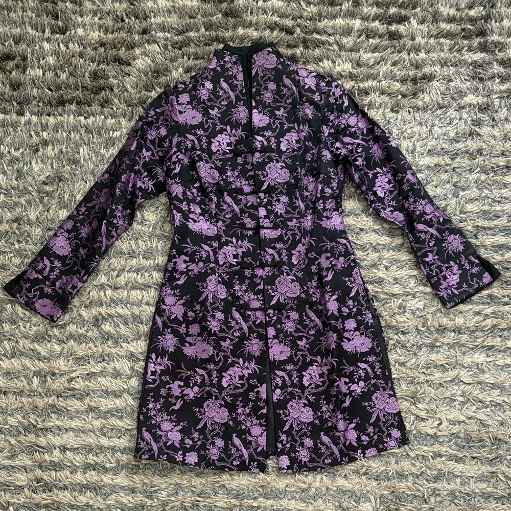 New ! 100% Silk Elegant Purple Floral Cheongsam Qipao/Coat, Size S